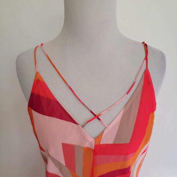Calvin Klein Pink Geometric Print Dress Strappy Midi Handkerchief Hem Women 8 - Picture 5 of 14